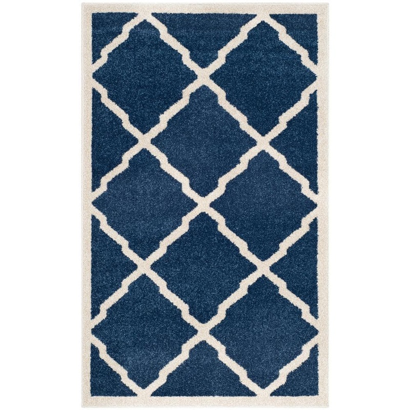 SAFAVIEH Amherst Navy/Beige Doormat 3 ft. x 4 ft. Distressed Diamond Area Rug AMT421P-24