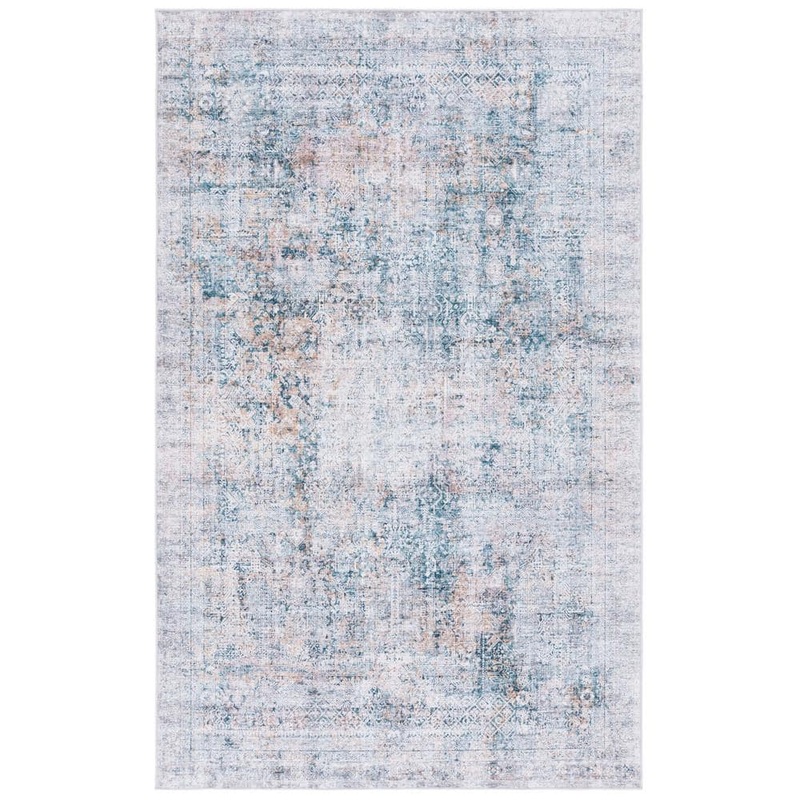 SAFAVIEH Arizona Dark Green/Beige 5 ft. x 8 ft. Distressed Border Ornate Machine Washable Area Rug ARZ539Y-5