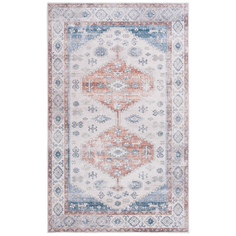 SAFAVIEH Arizona Rust/Beige 6 ft. x 9 ft. Distressed Border Ornate Machine Washable Area Rug ARZ132P-6