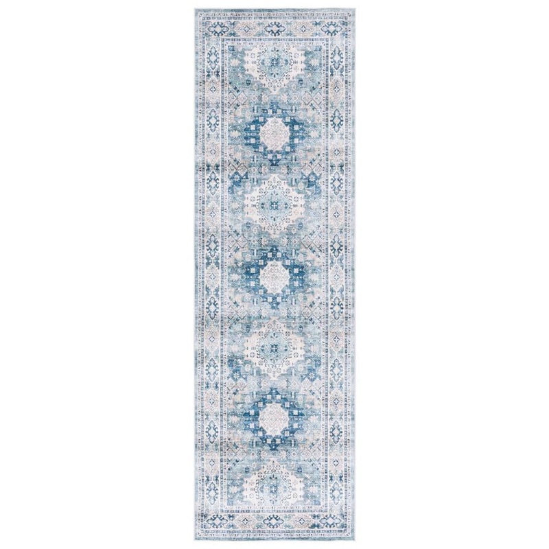 SAFAVIEH Arizona Sage/Aqua 3 ft. x 8 ft. Distressed Border Ornate Machine Washable Runner Rug ARZ512W-28