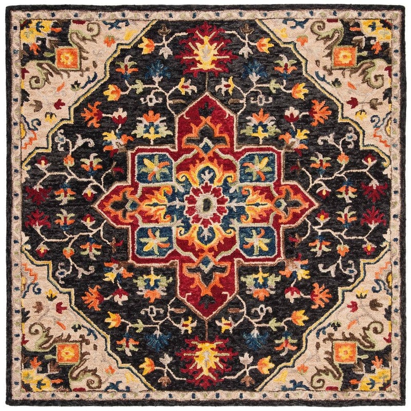 SAFAVIEH Aspen Charcoal/Cream Doormat 3 ft. x 3 ft. Border Square Area Rug APN511H-3SQ