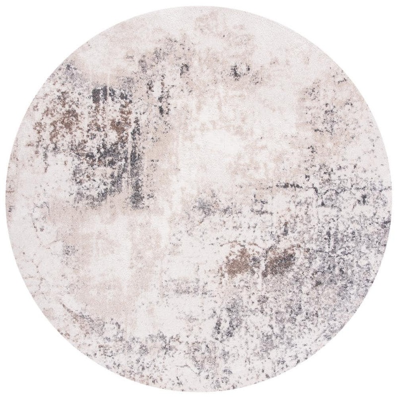 SAFAVIEH Aston Ivory/Gray 8 ft. x 8 ft. Geometric Distressed Round Area Rug ASN708A-8R