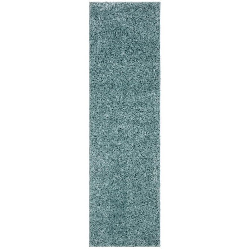 SAFAVIEH August Shag Aqua 2 ft. x 10 ft. Solid Runner Rug AUG900J-210