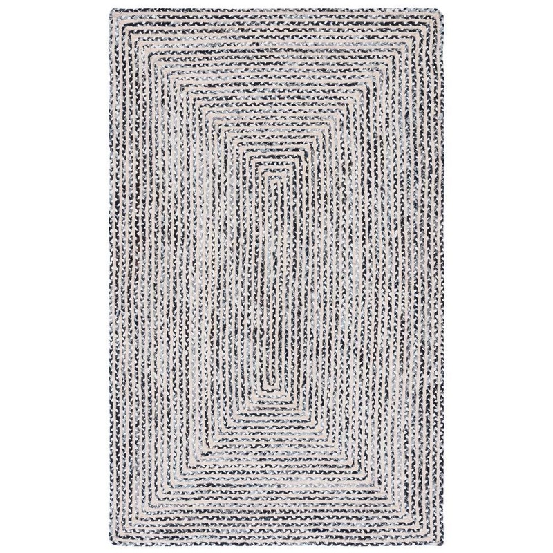 SAFAVIEH Braided Black Navy Doormat 3 ft. x 5 ft. Abstract Striped Area Rug BRD260N-3