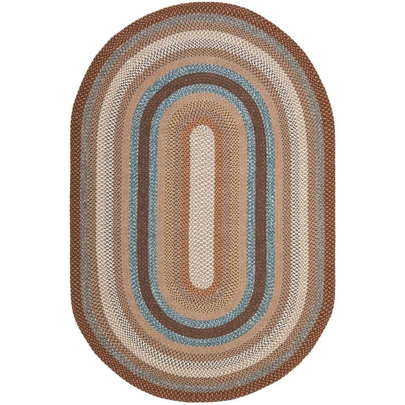 SAFAVIEH Braided Brown/Multi 6 ft. x 9 ft. Oval Border Area Rug BRD313A-6OV