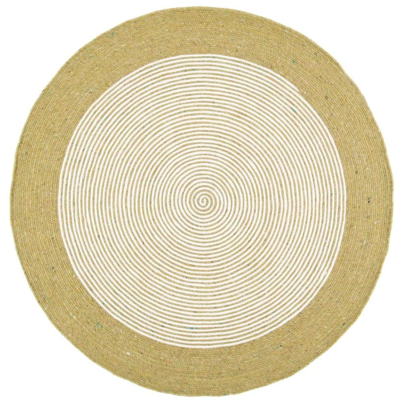SAFAVIEH Braided Green Ivory 5 ft. x 5 ft. Border Striped Round Area Rug BRD904Y-5R