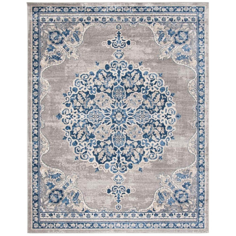 SAFAVIEH Brentwood Light Gray/Blue 11 ft. x 15 ft. Distressed Medallion Floral Area Rug BNT867G-1115
