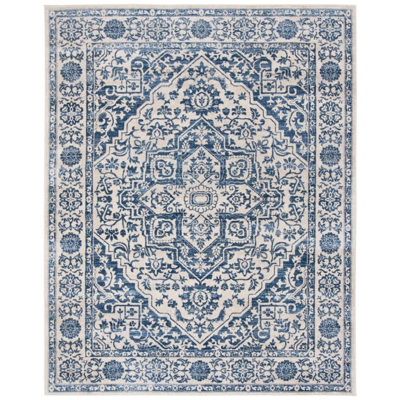 SAFAVIEH Brentwood Navy/Light Gray 12 ft. x 18 ft. Distressed Border Medallion Area Rug BNT832M-1218