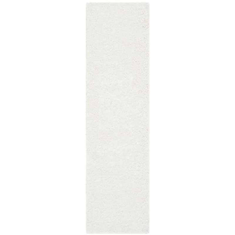 SAFAVIEH California Shag White 2 ft. x 15 ft. Solid Runner Rug SG151-1010-215