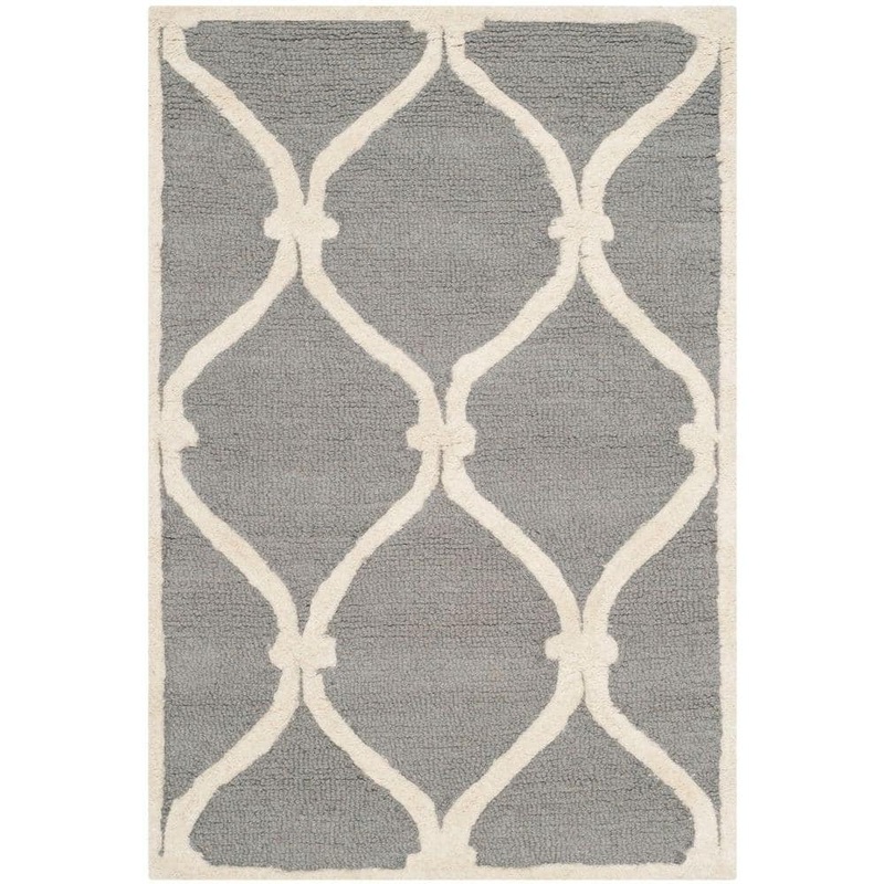 SAFAVIEH Cambridge Dark Gray/Ivory Doormat 2 ft. x 3 ft. Border Knotted Geometric Area Rug CAM710D-2