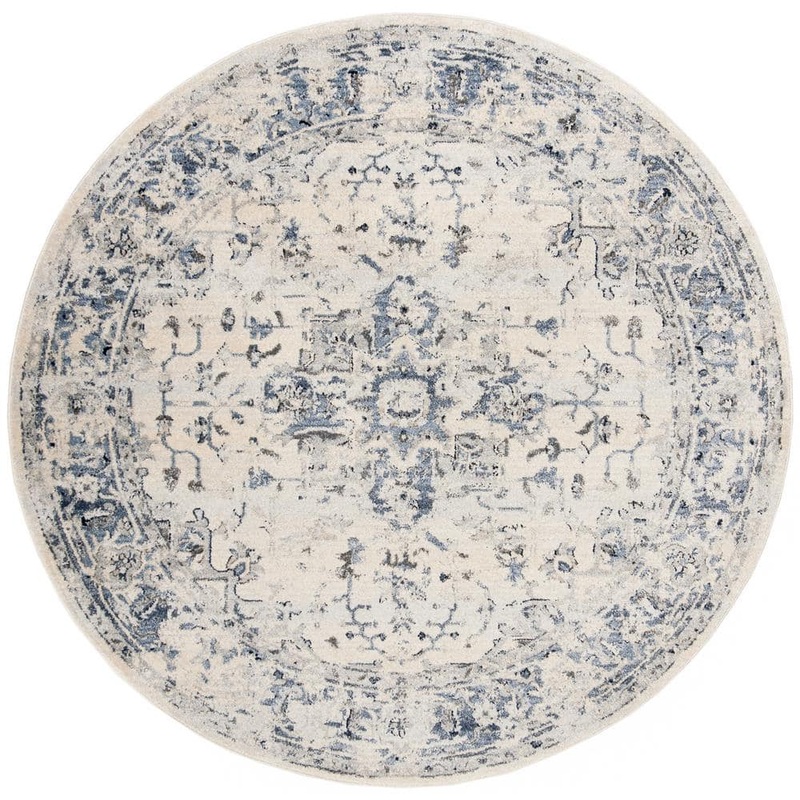 SAFAVIEH Charleston Ivory/Navy 5 ft. x 5 ft. Distressed Border Round Area Rug CHL411A-5R