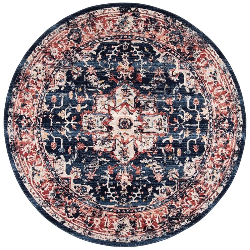 SAFAVIEH Charleston Navy/Red 7 ft. x 7 ft. Round Border Area Rug CHL411L-7R