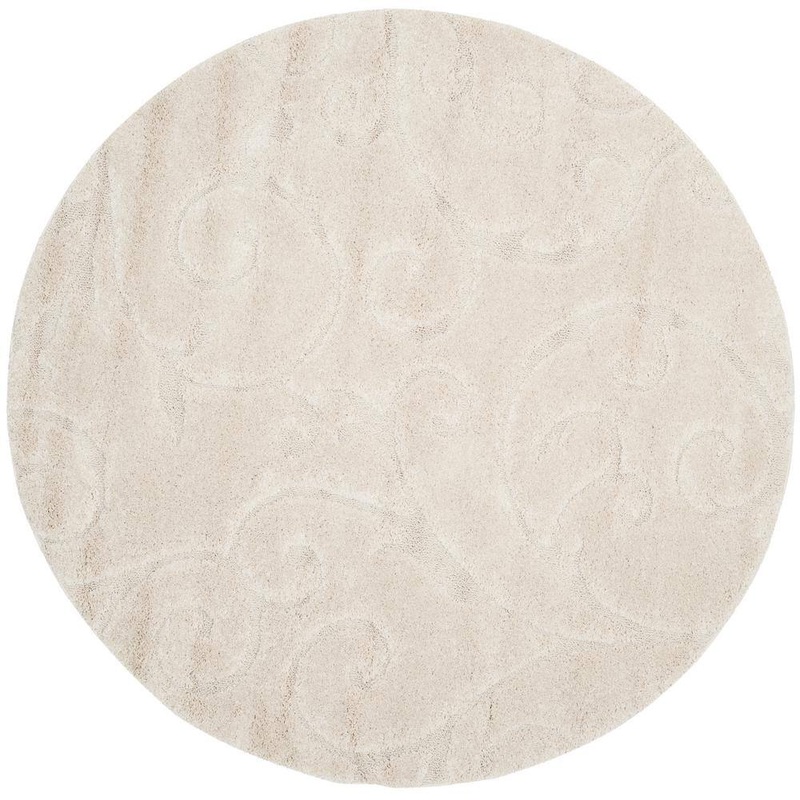 SAFAVIEH Florida Shag Cream 5 ft. x 5 ft. Round Floral Area Rug SG455-1111-5R