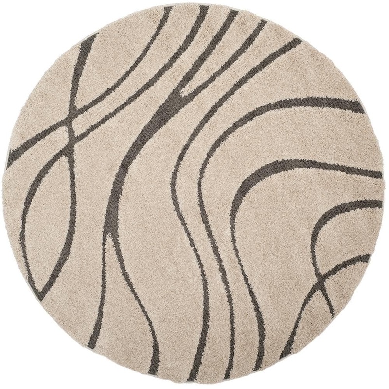 SAFAVIEH Florida Shag Cream/Gray 9 ft. x 9 ft. Round Solid Area Rug SG471-1180-9R