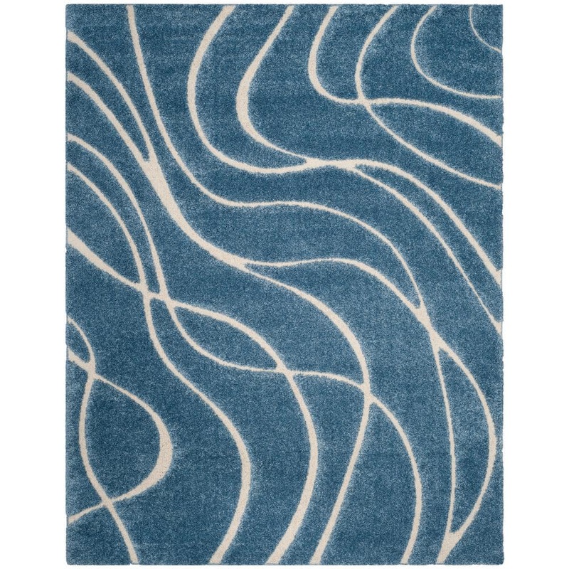 SAFAVIEH Florida Shag Light Blue/Cream 8 ft. x 10 ft. Solid Area Rug SG471-6011-8