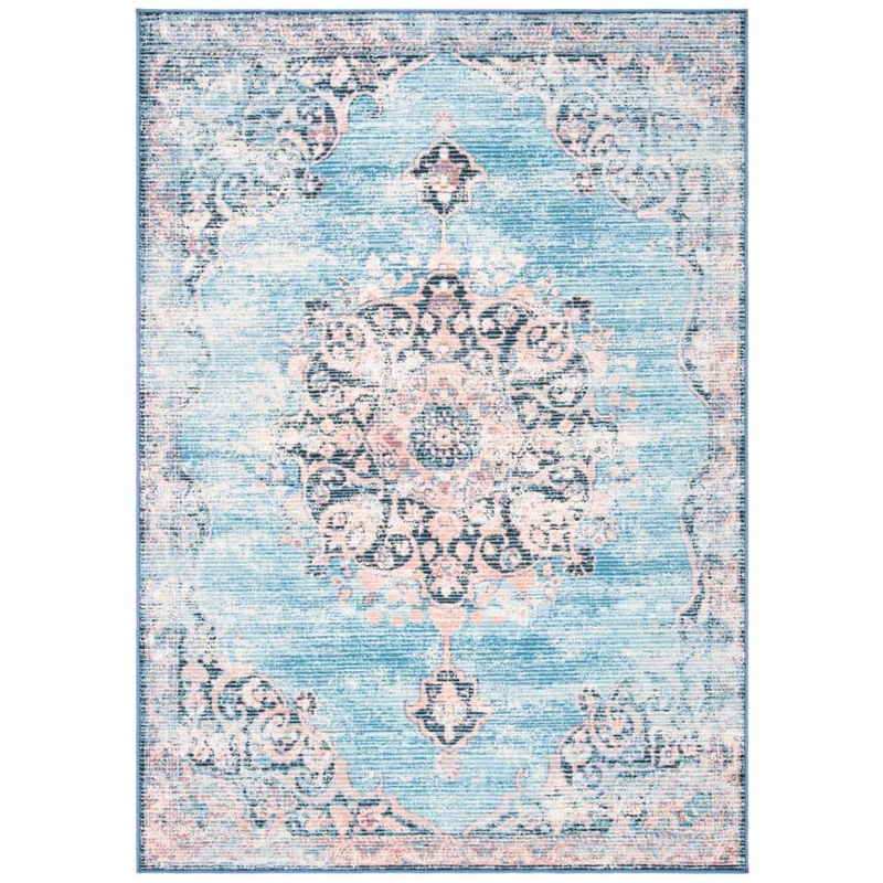 SAFAVIEH Journey Turquoise/Pink 5 ft. x 8 ft. Machine Washable Distressed Medallion Area Rug JNY152M-5