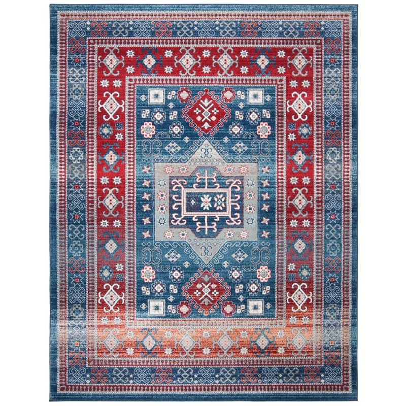 SAFAVIEH Kazak Red/Blue 9 ft. x 12 ft. Border Persian Oriental Area Rug KZK122R-9