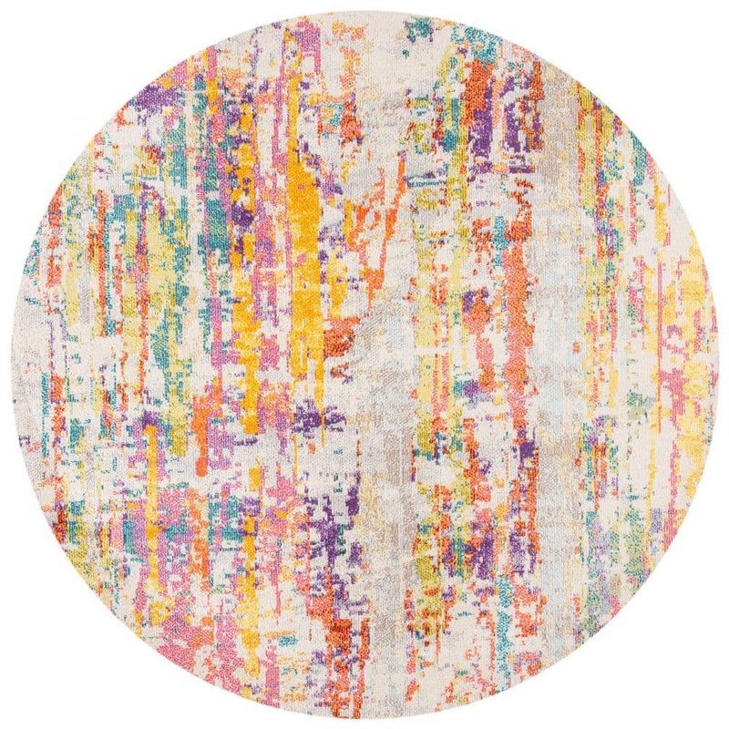 SAFAVIEH Madison Beige/Yellow 7 ft. x 7 ft. Abstract Gradient Round Area Rug MAD260C-7R