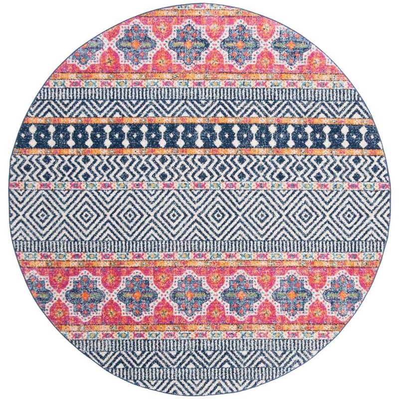 SAFAVIEH Madison Navy/Ivory 9 ft. x 9 ft. Round Area Rug MAD797N-9R