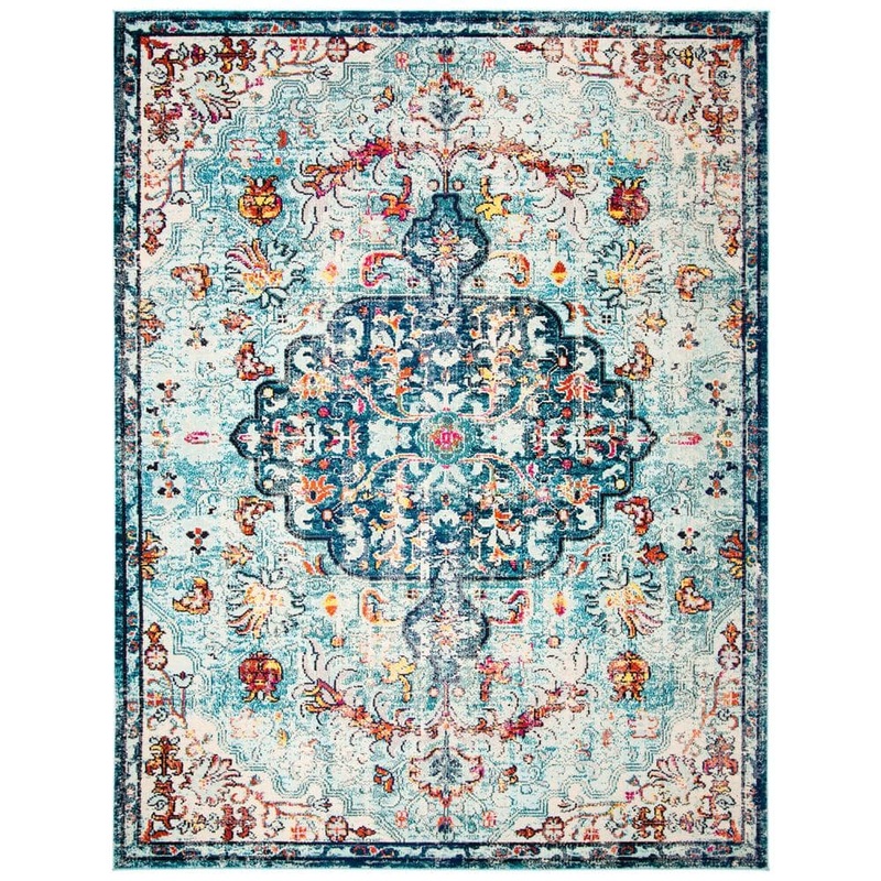 SAFAVIEH Madison Navy/Light Blue 12 ft. x 15 ft. Border Geometric Floral Medallion Area Rug MAD447K-1215