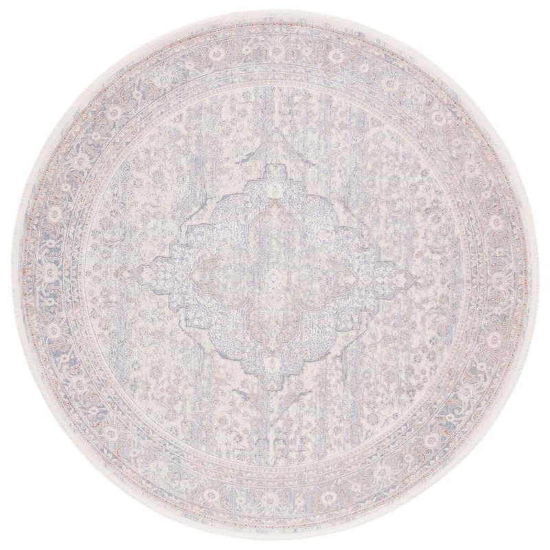 SAFAVIEH Marmara Beige/Light Blue 7 ft. x 7 ft. Border Floral Round Area Rug MRM318B-7R