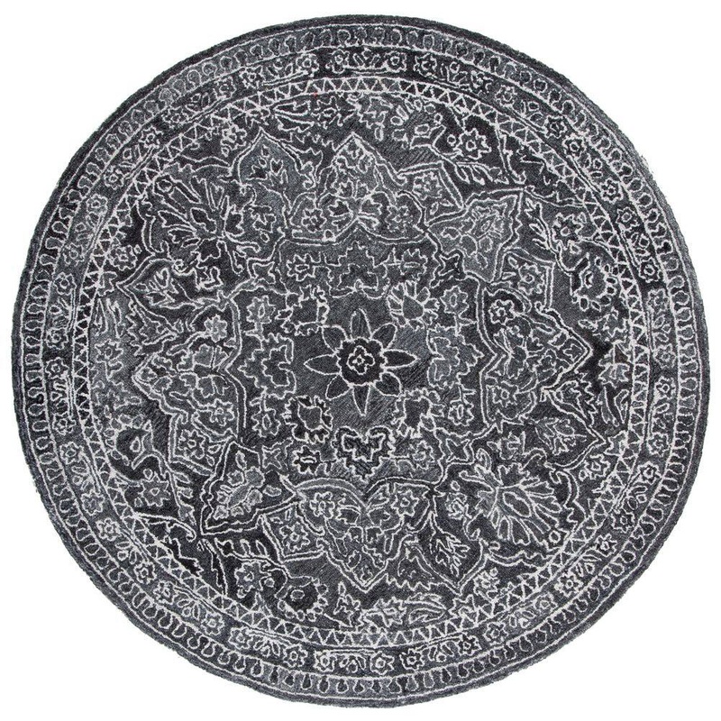 SAFAVIEH Marquee Black/Ivory 6 ft. x 6 ft. Floral Oriental Round Area Rug MRQ117Z-6R