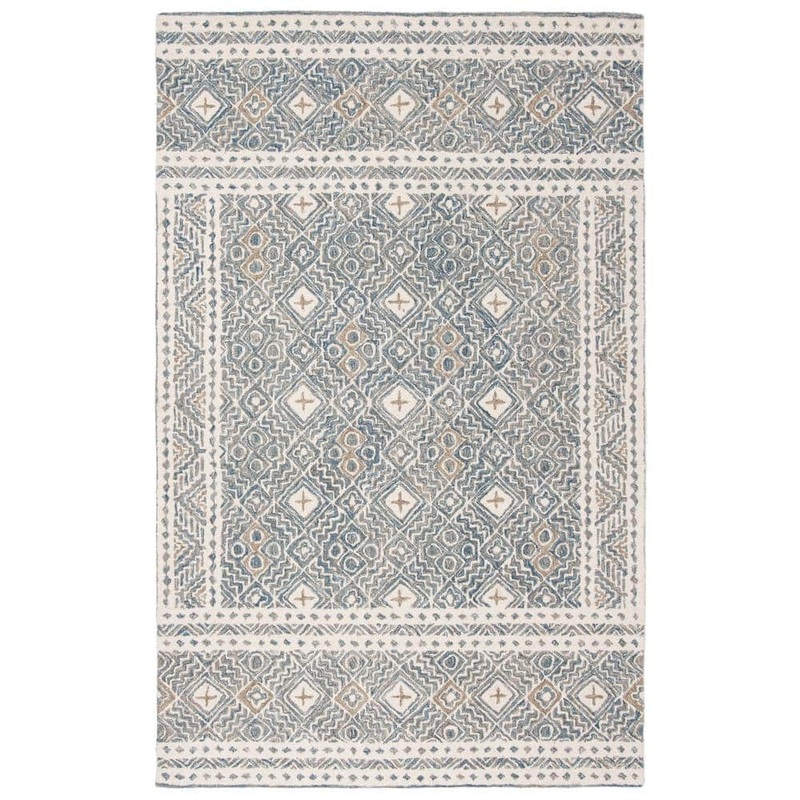 SAFAVIEH Micro-Loop Blue/Ivory 5 ft. x 8 ft. Multi-Diamond Border Area Rug MLP803M-5