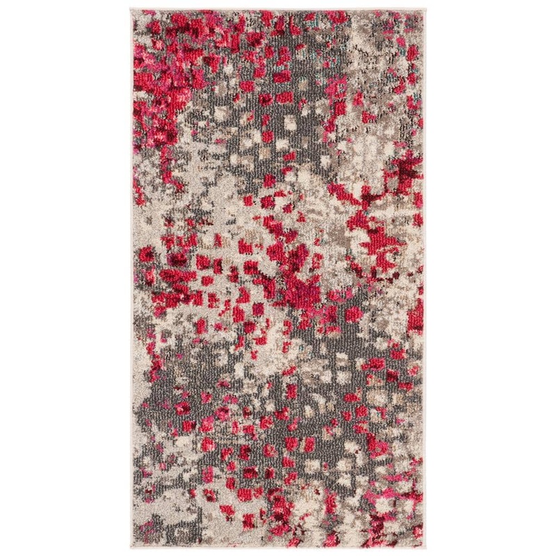 SAFAVIEH Monaco Gray/Fuchsia Doormat 2 ft. x 4 ft. Geometric Solid Color Area Rug MNC225R-24