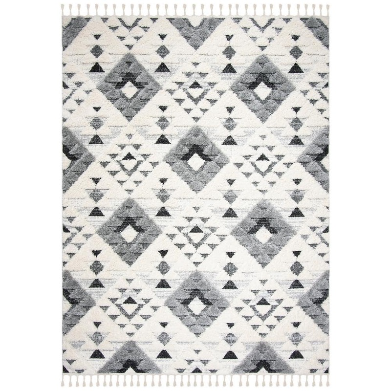 SAFAVIEH Moroccan Tassel Shag Ivory/Gray 9 ft. x 12 ft. Moroccan Area Rug MTS688F-9