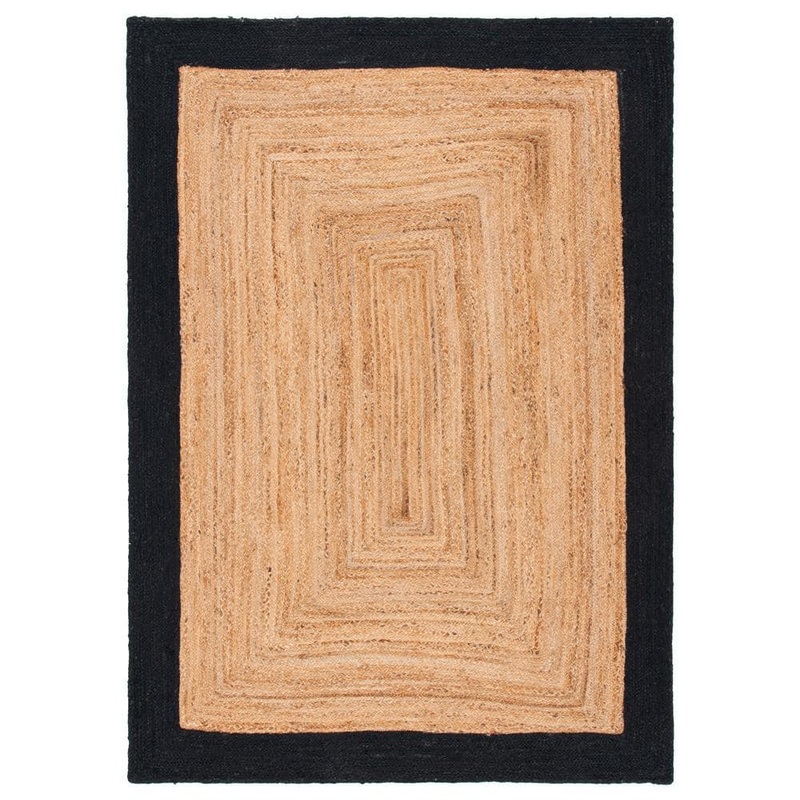 SAFAVIEH Natural Fiber Beige/Black 5 ft. x 8 ft. Woven Border Area Rug NFB852Z-5