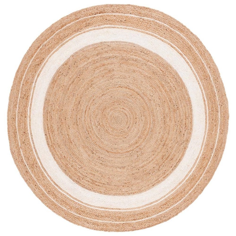 SAFAVIEH Natural Fiber Beige/Ivory 6 ft. x 6 ft. Woven Striped Round Area Rug NF812A-6R