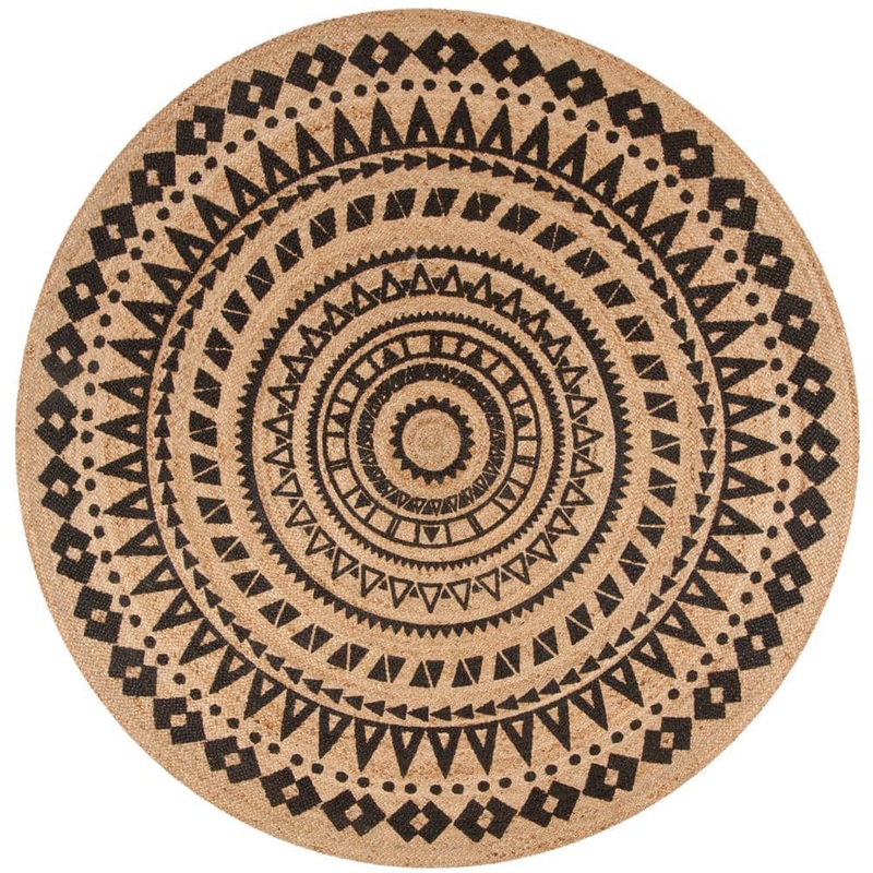 SAFAVIEH Natural Fiber Black/Beige 7 ft. x 7 ft. Round Border Area Rug NF802K-7R