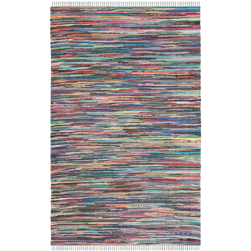 SAFAVIEH Rag Rug Gray/Multi 5 ft. x 8 ft. Striped Area Rug RAR121M-5