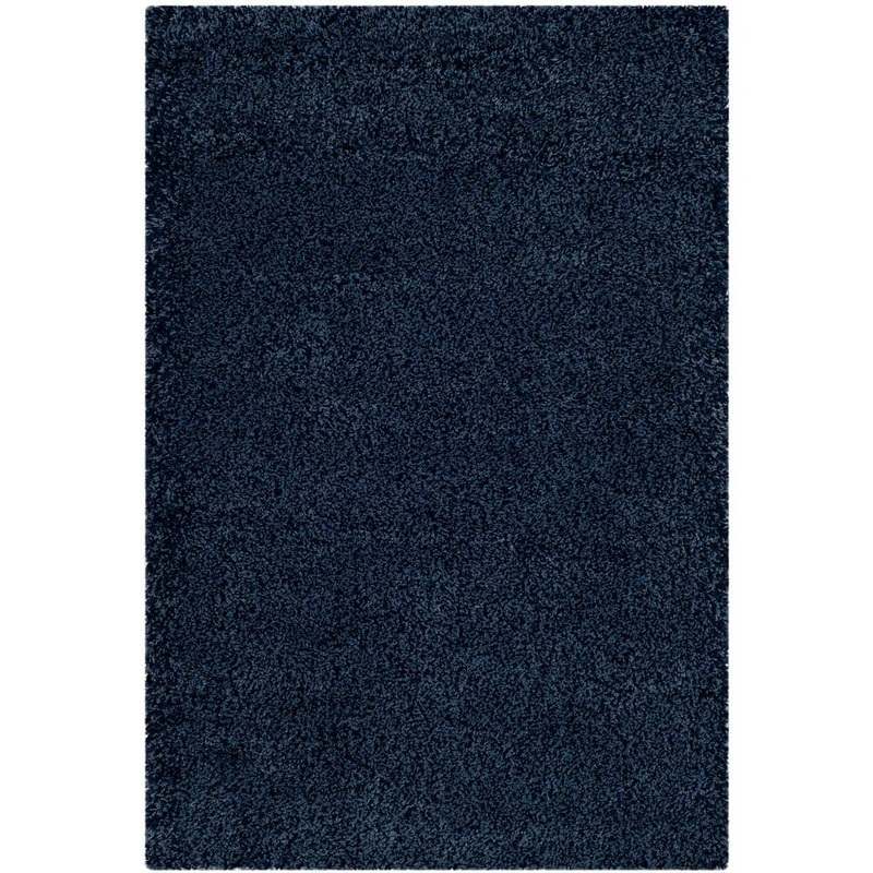 SAFAVIEH Santa Monica Shag Navy Doormat 3 ft. x 5 ft. Solid Area Rug SGN725-7070-3