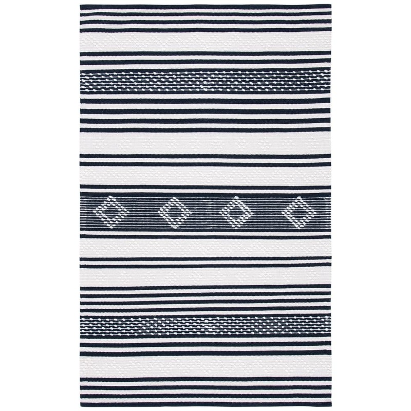 SAFAVIEH Striped Kilim Black Ivory Doormat 3 ft. x 5 ft. Striped Area Rug STK511Z-3