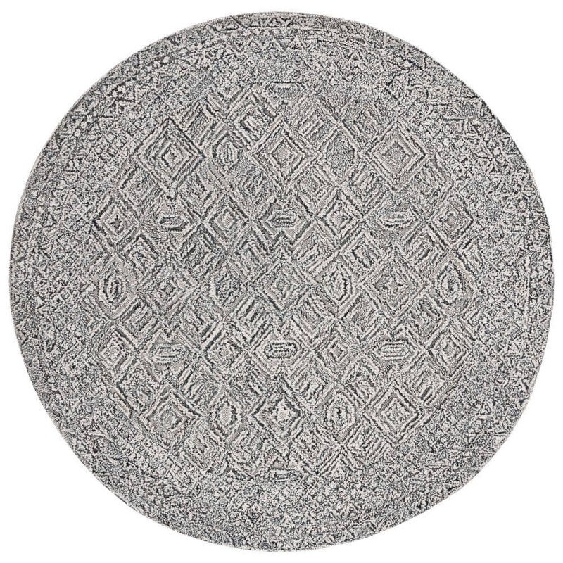 SAFAVIEH Textual Black/Ivory 6 ft. x 6 ft. Abstract Border Round Area Rug TXT201Z-6R