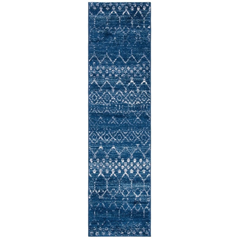 SAFAVIEH Tulum Blue/Ivory 2 ft. x 9 ft. Geometric Runner Rug TUL249M-29