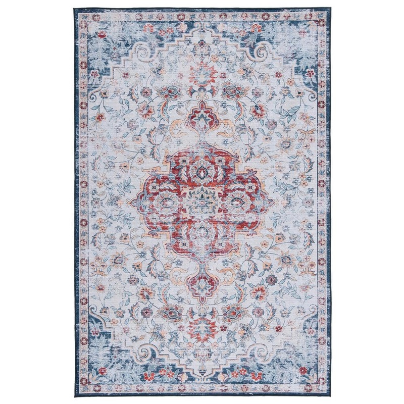 SAFAVIEH Tuscon Gray/Rust 4 ft. x 6 ft. Machine Washable Distressed Floral Medallion Area Rug TSN117F-4