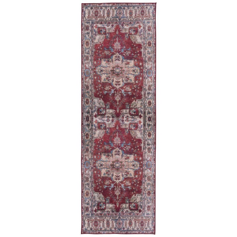 SAFAVIEH Tuscon Red/Beige 3 ft. x 12 ft. Machine Washable Floral Medallion Runner Rug TSN106Q-212