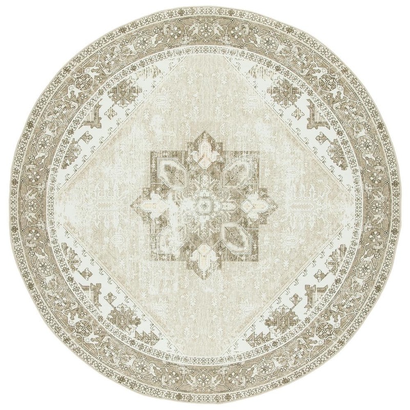 SAFAVIEH Tuscon Sage/Ivory 6 ft. x 6 ft. Machine Washable Border Distressed Round Area Rug TSN102W-6R