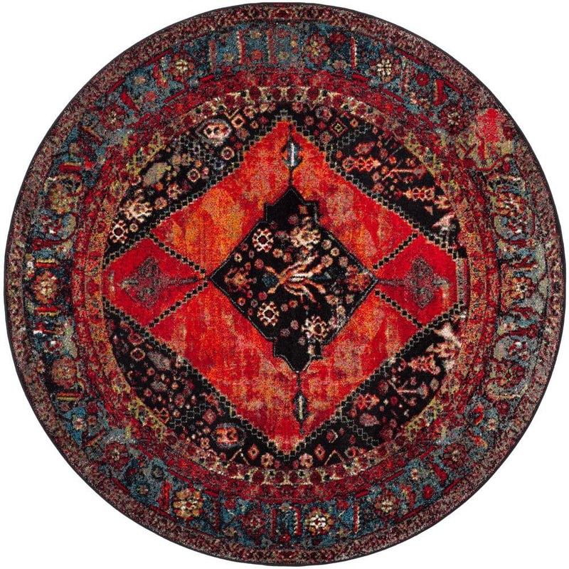 SAFAVIEH Vintage Hamadan Orange/Multi 5 ft. x 5 ft. Round Border Area Rug VTH217B-5R