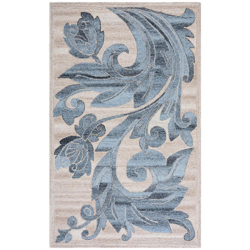 SAFAVIEH Abstract Beige/Blue 4 ft. x 6 ft. Oversized Floral Area Rug ABT603B-4