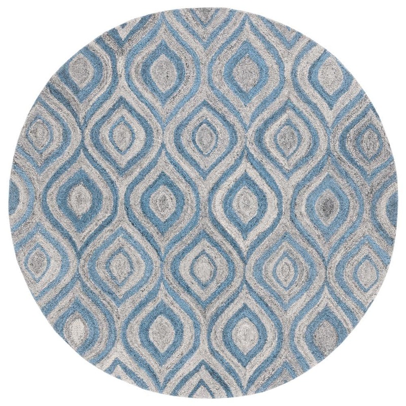 SAFAVIEH Abstract Grey/Blue 6 ft. x 6 ft. Abstract Border Round Area Rug ABT606F-6R