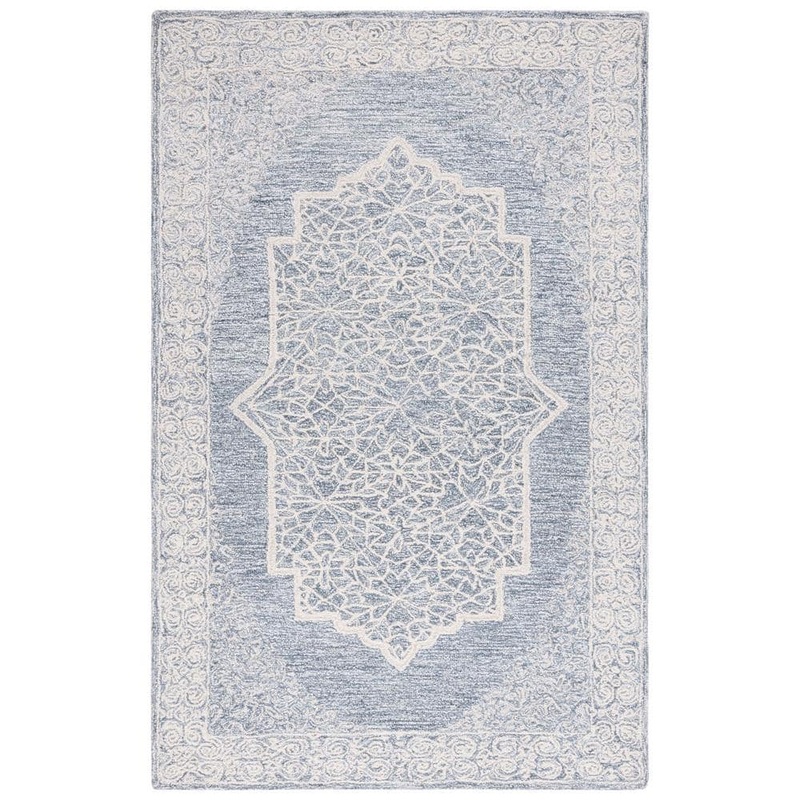SAFAVIEH Abstract Ivory/Blue 6 ft. x 9 ft. Border Medallion Area Rug ABT352A-6