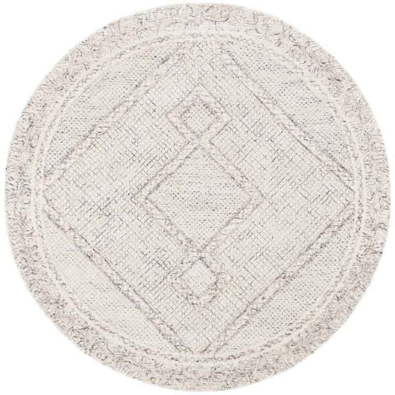 SAFAVIEH Abstract Ivory/Gray 8 ft. x 8 ft. Geometric Border Round Area Rug ABT345F-8R