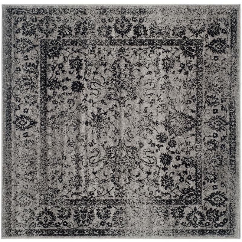 SAFAVIEH ADirondack Gray/Black 10 ft. x 10 ft. Border Distressed Square Area Rug ADR109B-10SQ