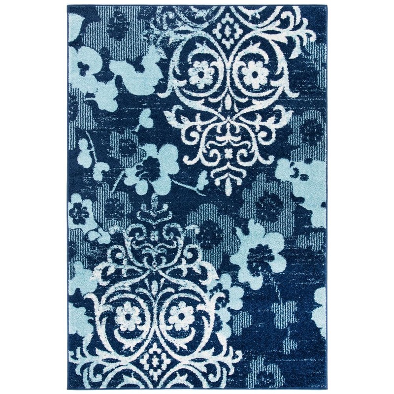 SAFAVIEH Adirondack Navy/Aqua 4 ft. x 6 ft. Floral Damask Area Rug ADR114J-4