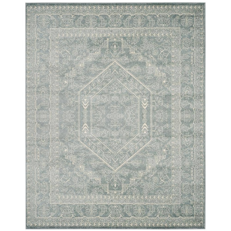 SAFAVIEH Adirondack Slate/Ivory 8 ft. x 10 ft. Border Medallion Area Rug ADR108T-8