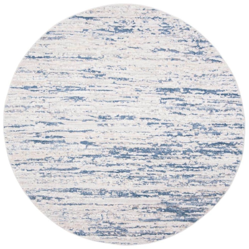 SAFAVIEH Amelia Ivory/Blue 10 ft. x 10 ft. Abstract Striped Round Area Rug ALA768A-10R