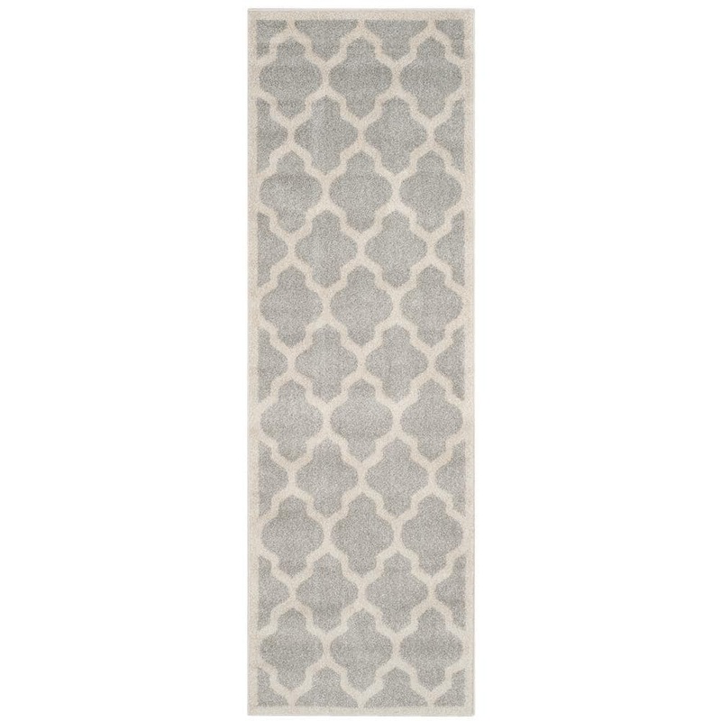 SAFAVIEH Amherst Light Gray/Beige 2 ft. x 9 ft. Geometric Trellis Runner Rug AMT420B-29